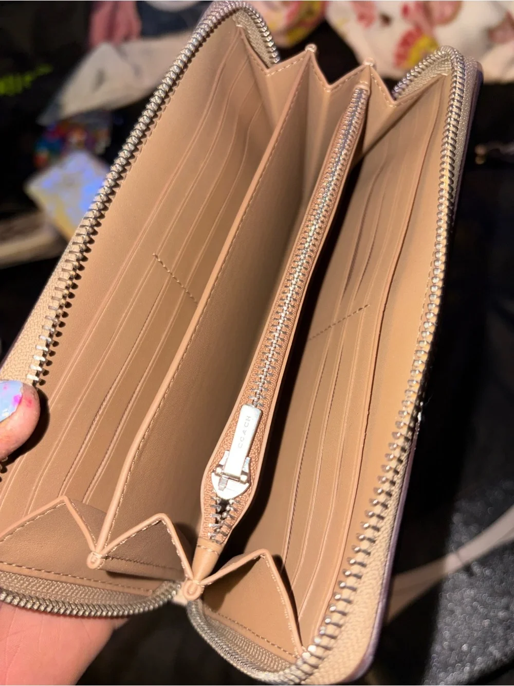 Coach Beige Signature Zip Wristlet with Detachable Strap